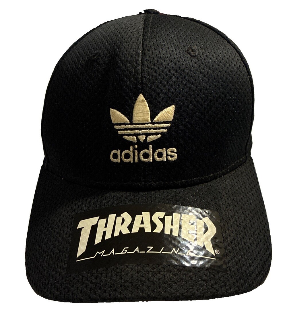 Adidas Originals Trucker Hat Mens S/M Black Cotton Trefoil Logo Casual Quick Dry